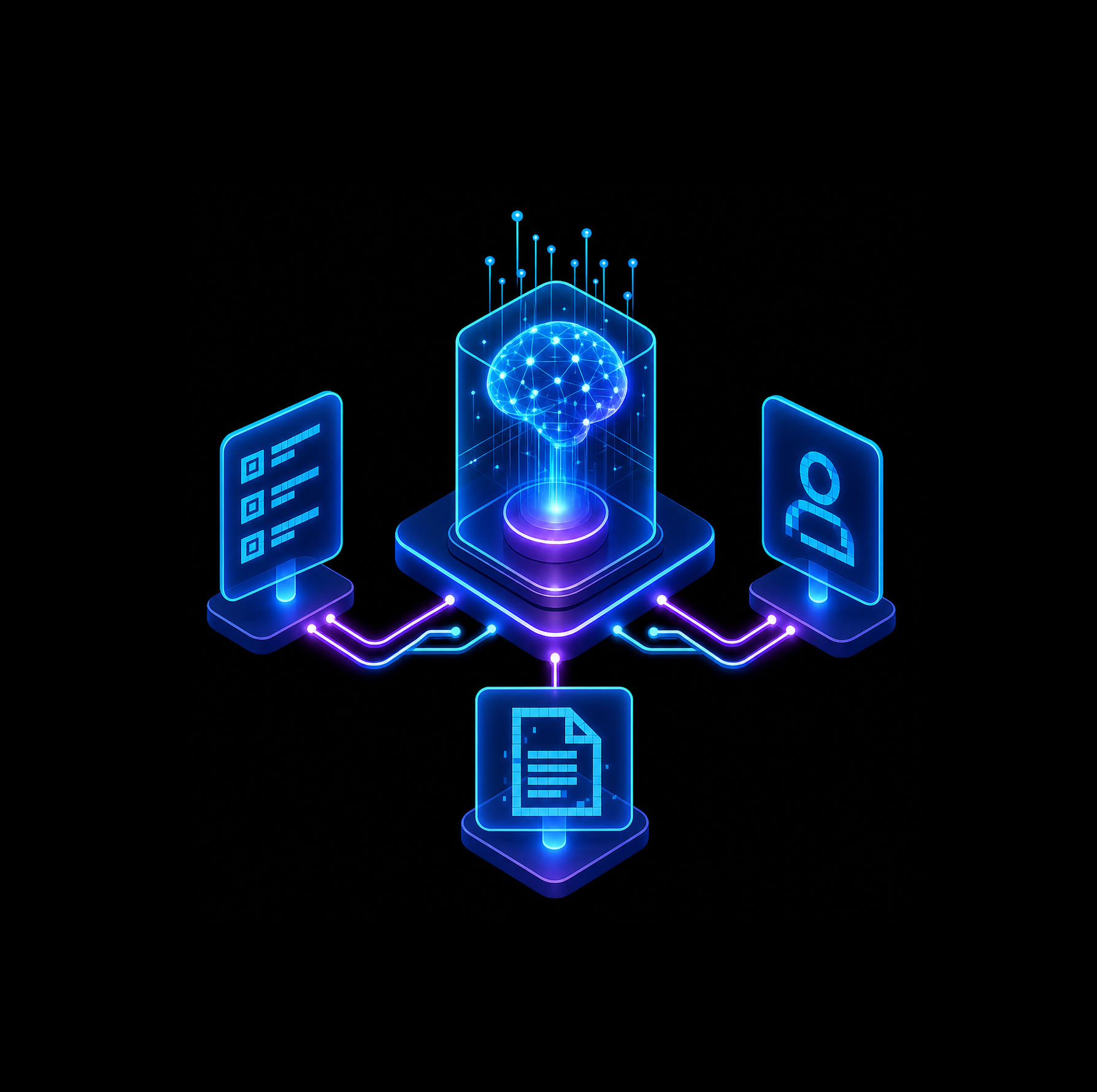 AI strategy brain connected to checklist, user, and document docks